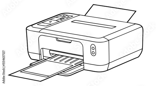 Desktop Printer Line Art – Black and White Illustration