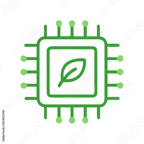 Green microchip design with leaf symbolizing eco-friendly technology  