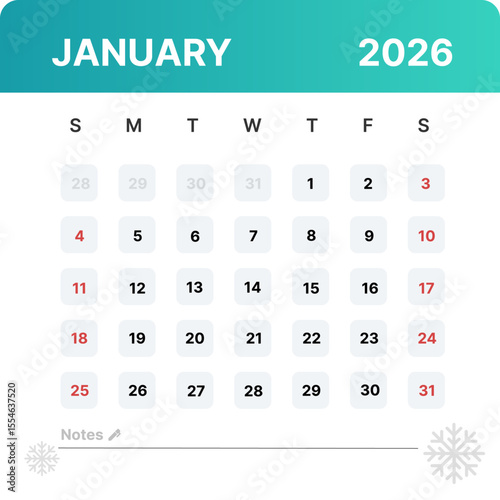 January 2026 Calendar Vector 