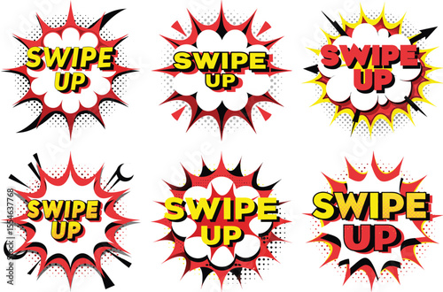 Six Unique Comic Book Style Swipe Up Buttons for Social Media...