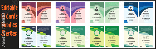Vector art of editable id card templates bundle featuring various modern and colorful designs, perfect for corporate identity needs