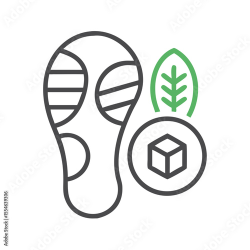 Environmental footprint symbol with shoe print and leaf icon  