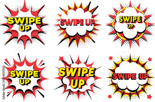 Six Colorful Comic Book Style "Swipe Up" Callouts for Social Media
