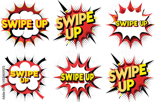 Six Unique Swipe Up Comic Book Style Callouts for Social Media