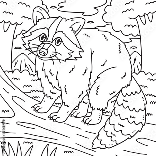 Forest Animal Raccoon Coloring Page for Kids 
