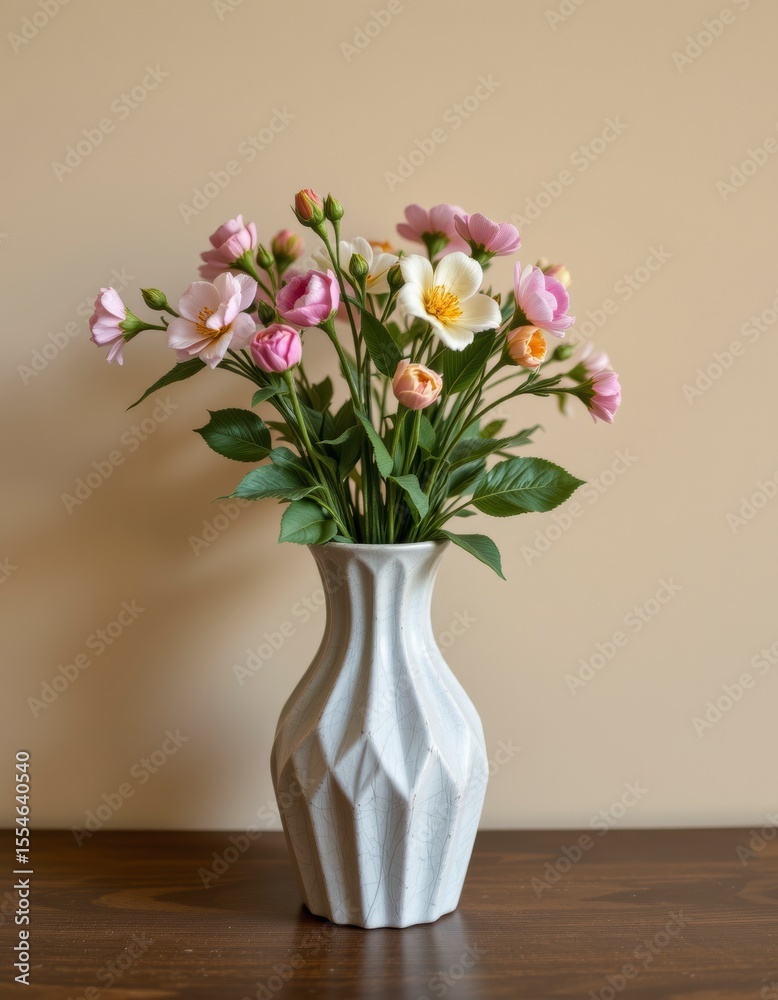 custom made wallpaper toronto digitalDelicate Pink and White Flower Bouquet in a Geometric White Vase