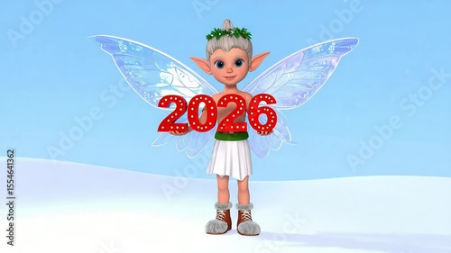 Cartoon fairy with wings holding red 