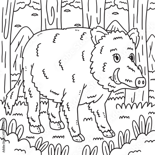 Forest Animal Wild Boar Coloring Page for Kids