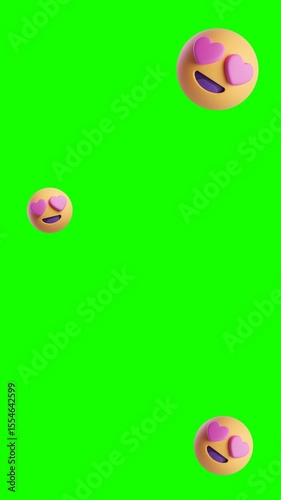 3D smiling face with heart-eyes emoji. Loop vertical video. Alpha channel.