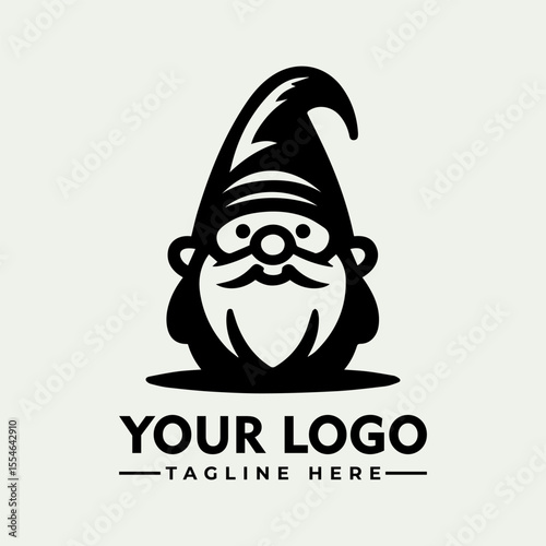 A charming black and white garden gnome logo design, perfect for a whimsical brand.