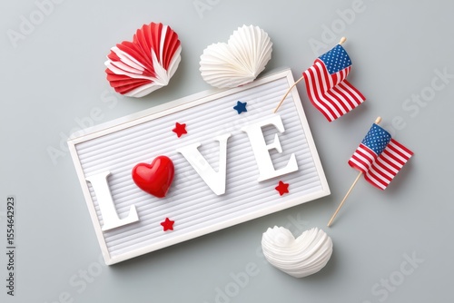 Decorated Letter Arrangement Expressing Love for Juneteenth Celebration With Flags and Hearts