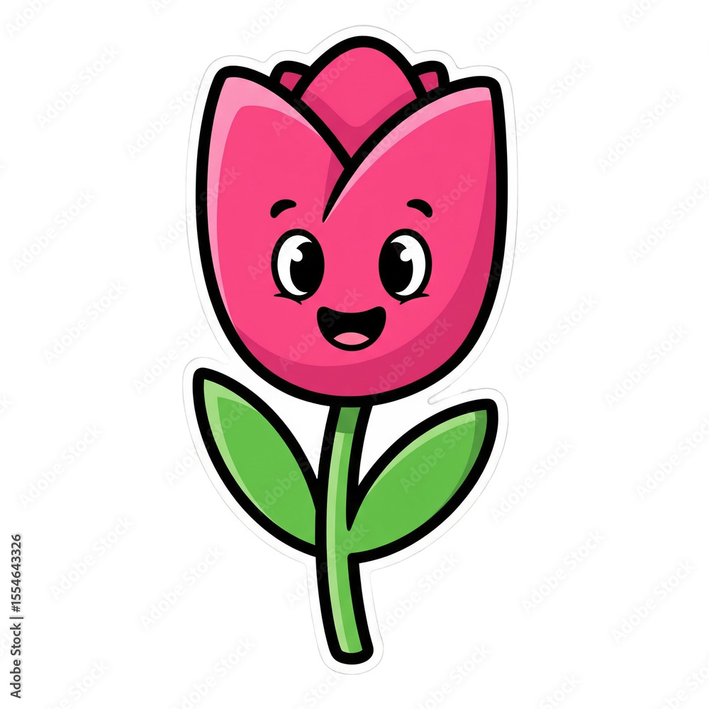 Obraz premium Lächelnde Tulpe im Cartoonstil als Sticker
