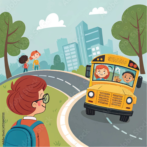 school boy waiting for a school bus vector