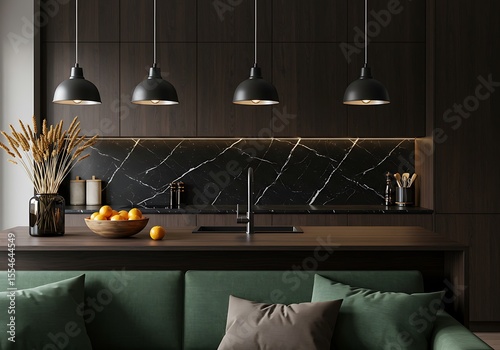 Luxurious modern kitchen design showcasing dark cabinetry and elegant black accents