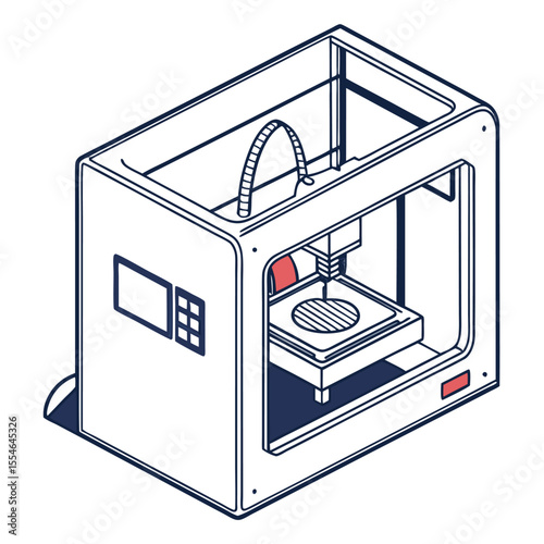 Isolated 3D printer icon on a white background, representing additive manufacturing.