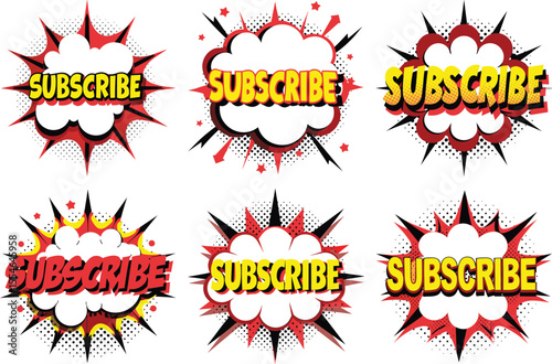 Six Unique Comic Book Style Subscribe Buttons for Social Media