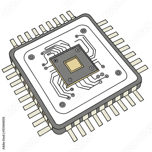 Vector illustration of a CPU processor chip on a white background, representing computing power.