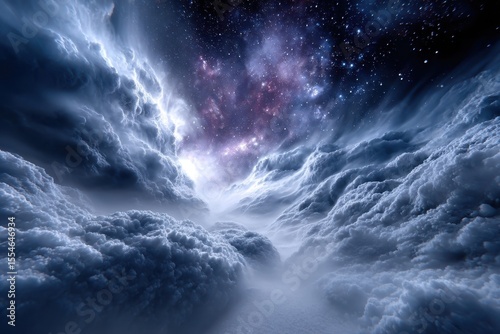 Majestic clouds framing a stunning night sky filled with stars and cosmic beauty