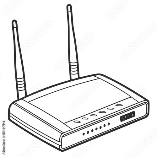 Vector illustration of an isolated Wi-Fi router with antennas on a white background, for internet access.