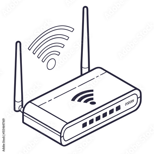Isometric vector icon of a Wi-Fi router on a white background, representing wireless internet connectivity.