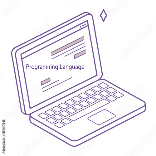 Vector illustration of a laptop with code on the screen on a white background, for programming and development.