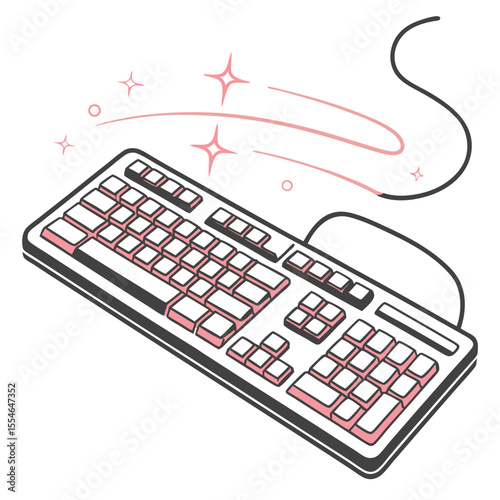 Vector illustration of a keyboard with glowing keys, isolated on a white background, for gaming and tech.