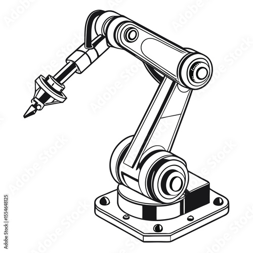 Vector illustration of a robotics mechanical arm isolated on a white background, symbolizing automation and industry.