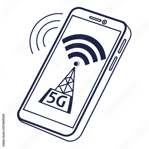 Vector illustration of a smartphone with a 5G signal on a white background, representing fast mobile connectivity.
