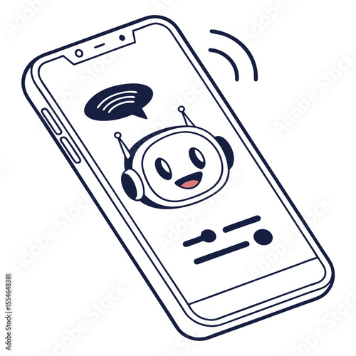 Vector illustration of a smartphone with an AI assistant on a white background, for smart control and help.