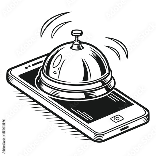 Vector illustration of a smartphone with a notification bell, isolated on a white background, for alerts.