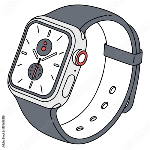 Vector illustration of a smartwatch showing time, isolated on a white background, for modern timekeeping.