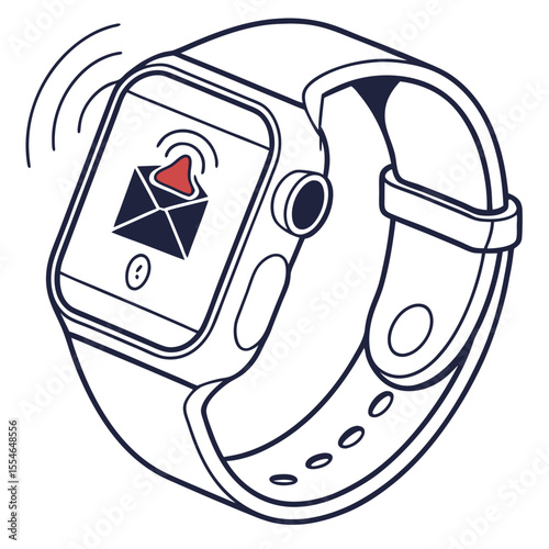 Vector illustration of a smartwatch with an email alert, isolated on a white background, for convenient notifications.