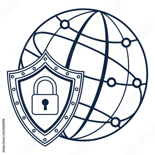 Vector cybersecurity protection icon on a white background, representing digital safety and online security.