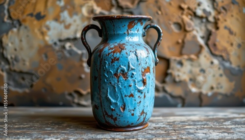 An ancient Greek vase and old ceramic jug isolated on a blue background showcase antique pottery craft with vintage earthenware jars, pots, and pitchers used for water or decoration