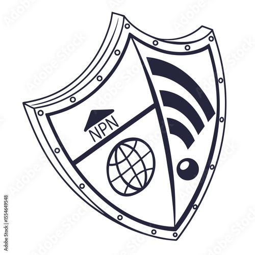 Vector VPN shield icon isolated on a white background, symbolizing online security and privacy.