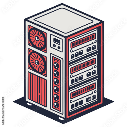 Vector illustration of a web hosting server isolated on a white background, for internet services and data.