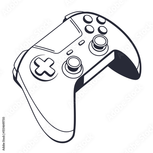 Minimal vector design of a VR controller on a white background, an icon for virtual reality interaction.