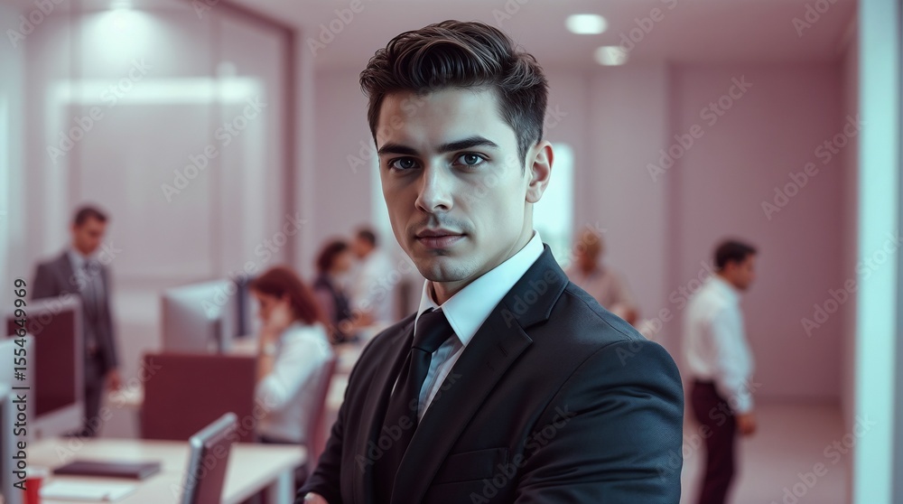 Fototapeta premium Handsome young business man standing confident in the office