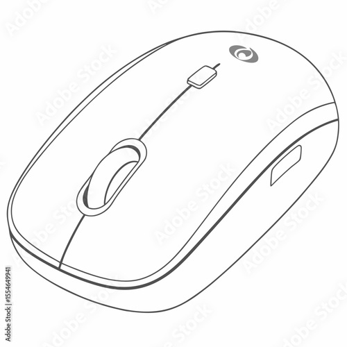 Minimal design vector icon of a wireless computer mouse on a clean white background, for modern workspace themes.