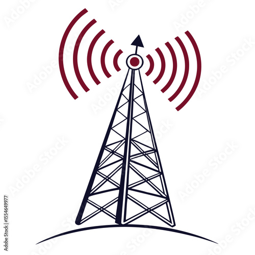 Minimal vector icon of a wireless network tower on a clean white background, representing telecommunications infrastructure.