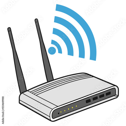 Vector illustration of a wireless router with a glowing signal on a white background, symbolizing internet access.