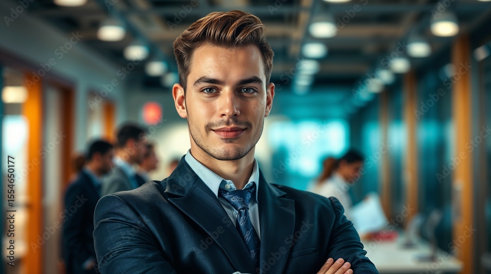 Fototapeta premium Handsome young business man standing confident in the office