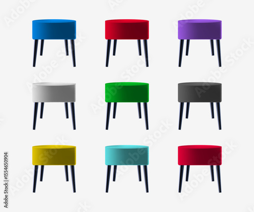 Color soft stool set. Soft piece of furniture, front view