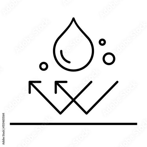 Waterproof line icon. Vector illustration. Water repellent material symbol. Water resistant surface sign. Protection barrier for clothing, footwear, electronics, packaging, and construction materials