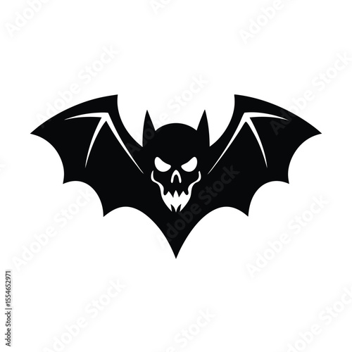 Bat with skull vector silhouette art illustration