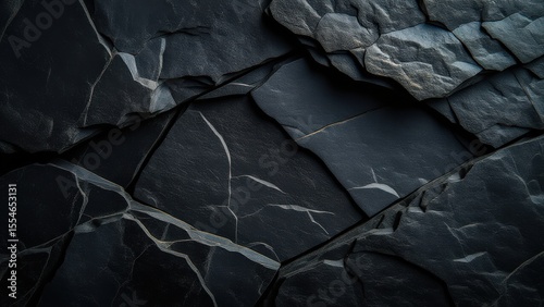 Close-Up View of Dark Slate Rock Surface with Textured Layers