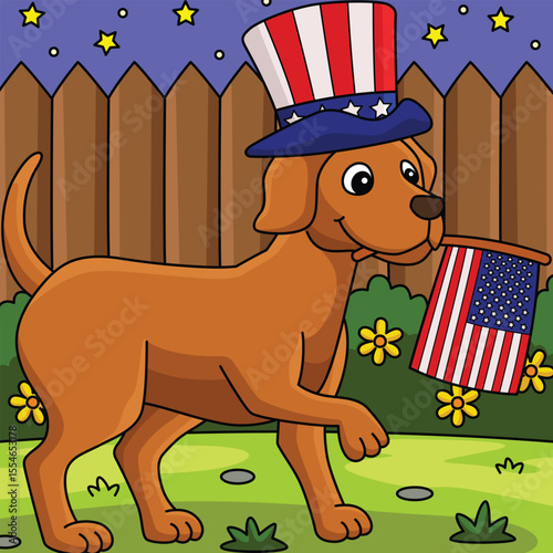 4th of July Dog Celebrating Colored Cartoon 