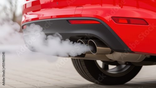 Vehicle Emission and Exhaust System of a Red Car