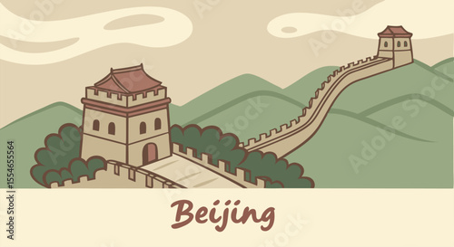 Beijing Great Wall Vector – Historical China Landmark Illustration