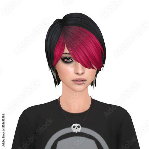 Fotografi A beautiful queer, deviant emo woman with rebellious 2000s hair, wearing black c